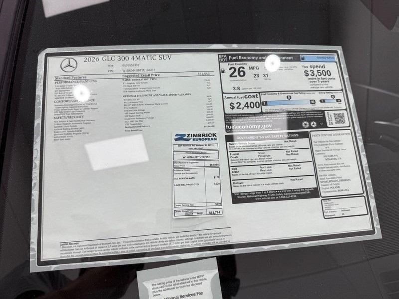 new 2026 Mercedes-Benz GLC 300 car, priced at $62,985