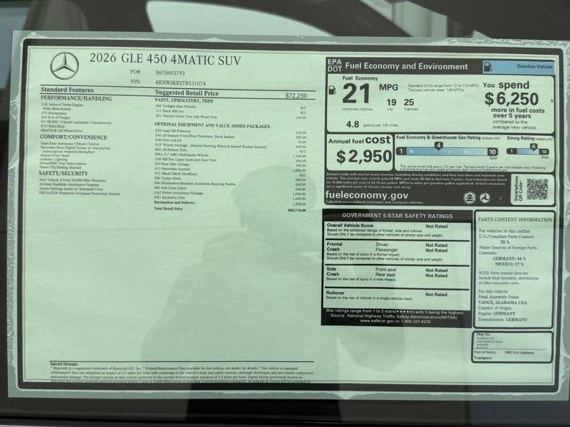 new 2026 Mercedes-Benz GLE 450 car, priced at $82,715