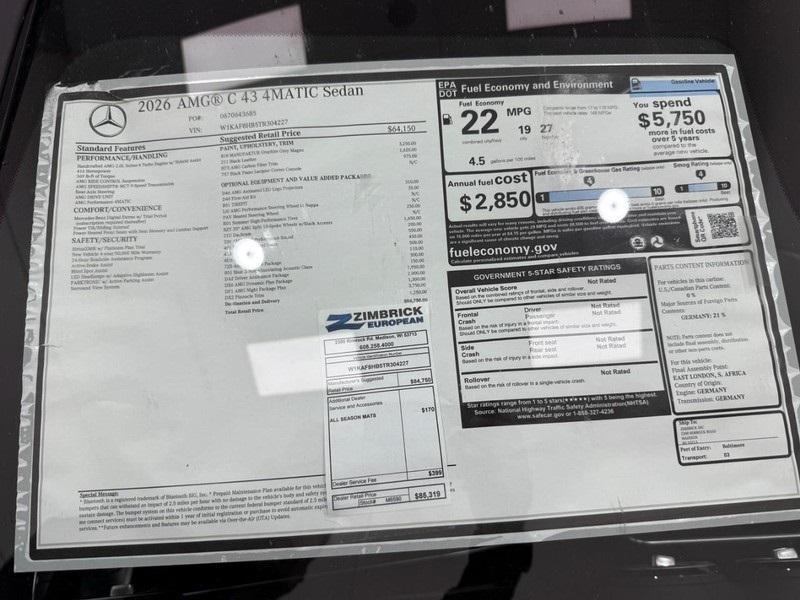 new 2026 Mercedes-Benz C-Class car, priced at $84,750