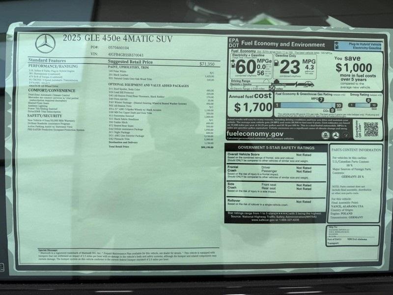 new 2025 Mercedes-Benz GLE 450e car, priced at $90,190