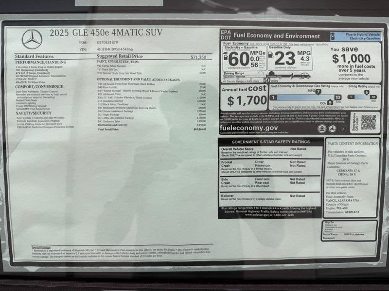 new 2025 Mercedes-Benz GLE 450e car, priced at $82,865
