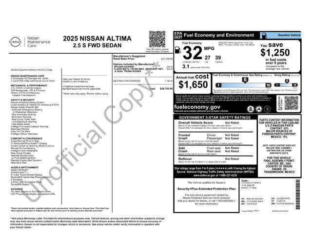 new 2025 Nissan Altima car, priced at $28,750