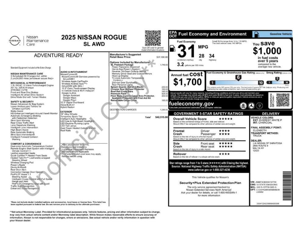 new 2025 Nissan Rogue car, priced at $42,515