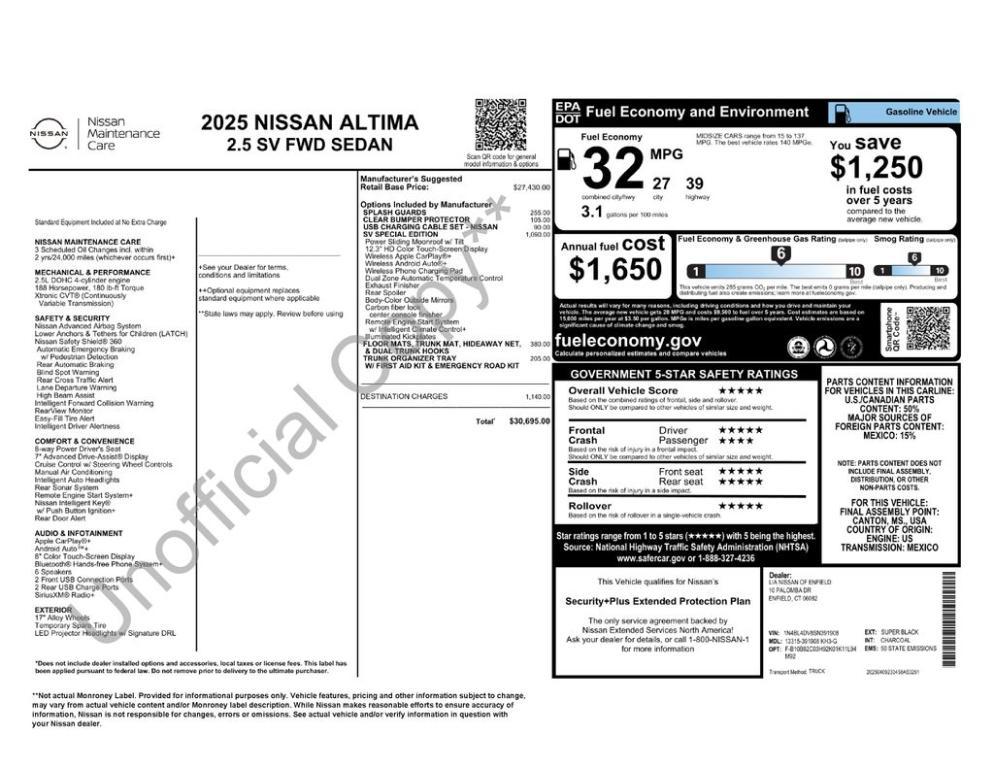 new 2025 Nissan Altima car, priced at $30,695