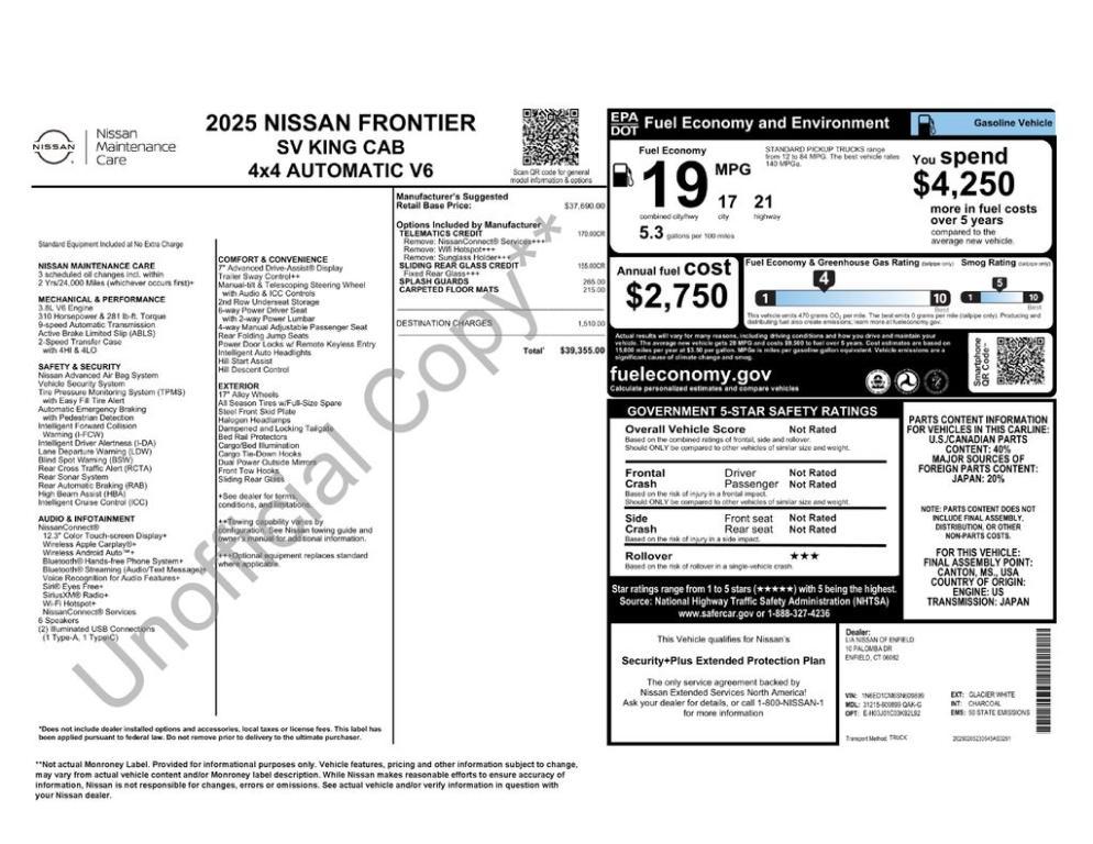 new 2025 Nissan Frontier car, priced at $37,855