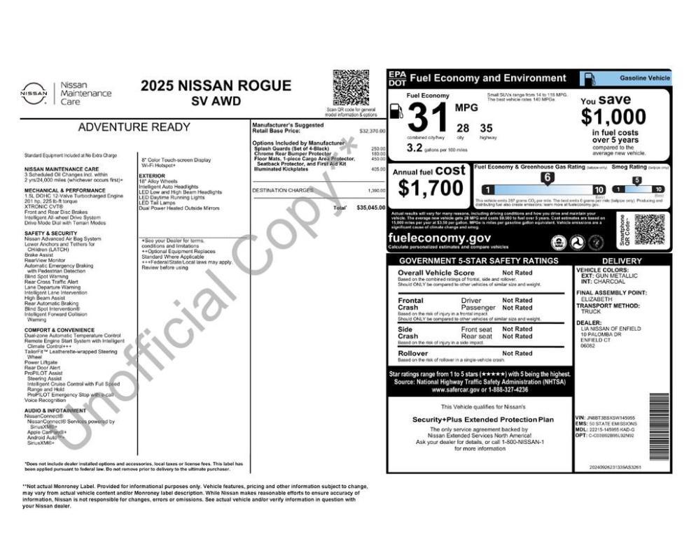 new 2025 Nissan Rogue car, priced at $33,595