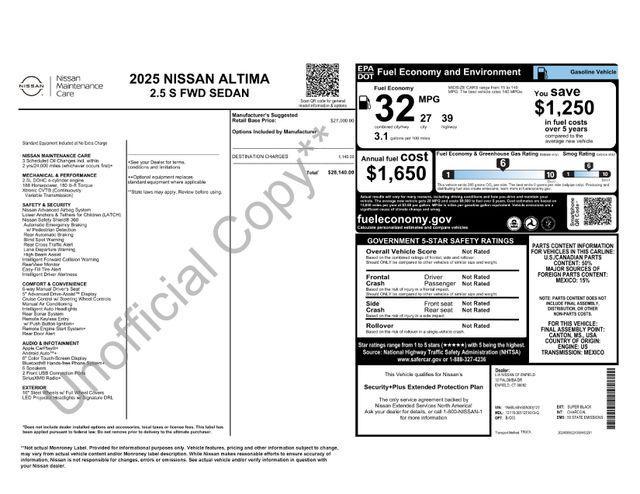 new 2025 Nissan Altima car, priced at $28,140