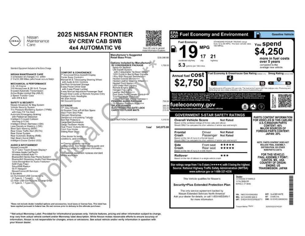 new 2025 Nissan Frontier car, priced at $42,475