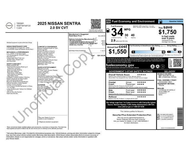 new 2025 Nissan Sentra car, priced at $24,125