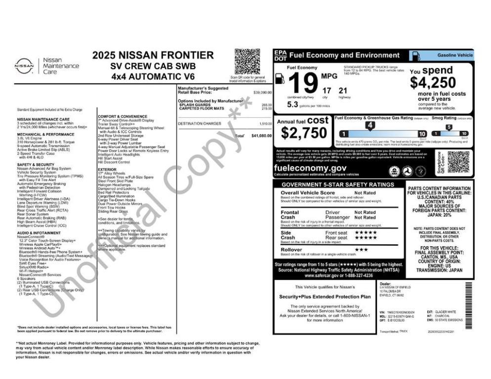 new 2025 Nissan Frontier car, priced at $39,580