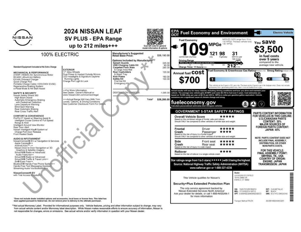 new 2024 Nissan Leaf car, priced at $28,285