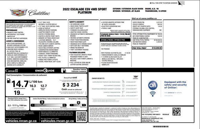 used 2022 Cadillac Escalade ESV car, priced at $82,372
