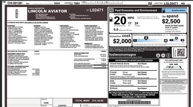 used 2020 Lincoln Aviator car, priced at $32,888