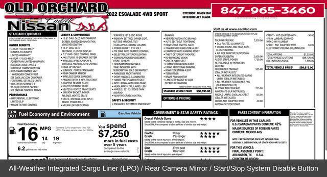 used 2022 Cadillac Escalade car, priced at $69,888