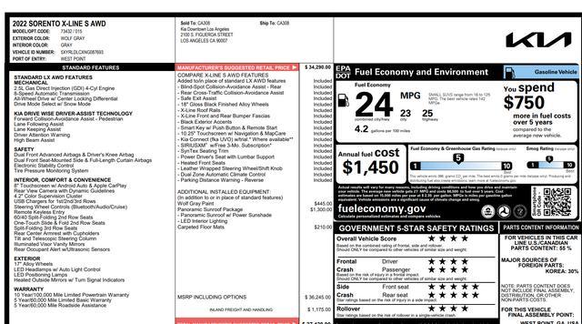 used 2022 Kia Sorento car, priced at $24,785
