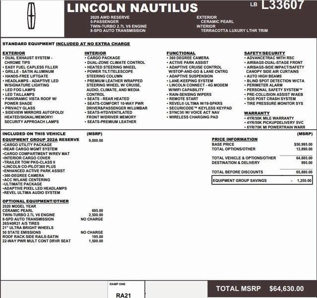 used 2020 Lincoln Nautilus car, priced at $33,995