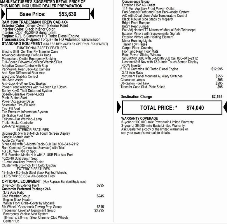new 2026 Ram 3500 car, priced at $65,261
