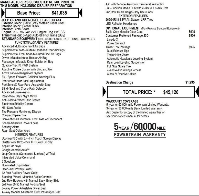 new 2025 Jeep Grand Cherokee L car, priced at $38,121