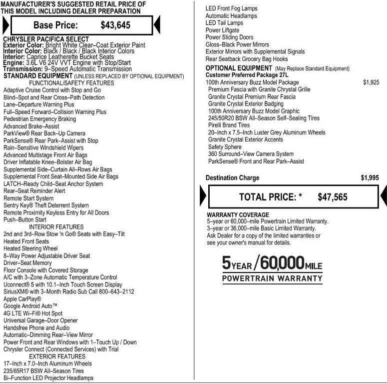 new 2026 Chrysler Pacifica car, priced at $38,726
