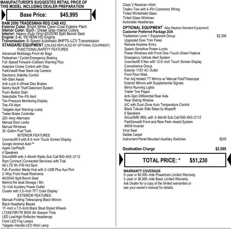 new 2026 Ram 2500 car, priced at $44,861