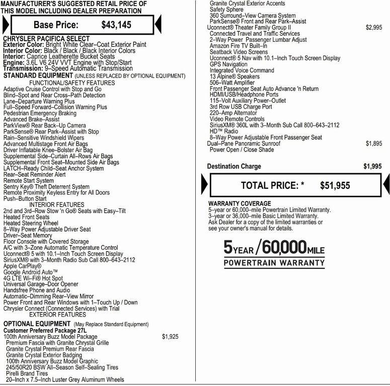 new 2026 Chrysler Pacifica car, priced at $40,508