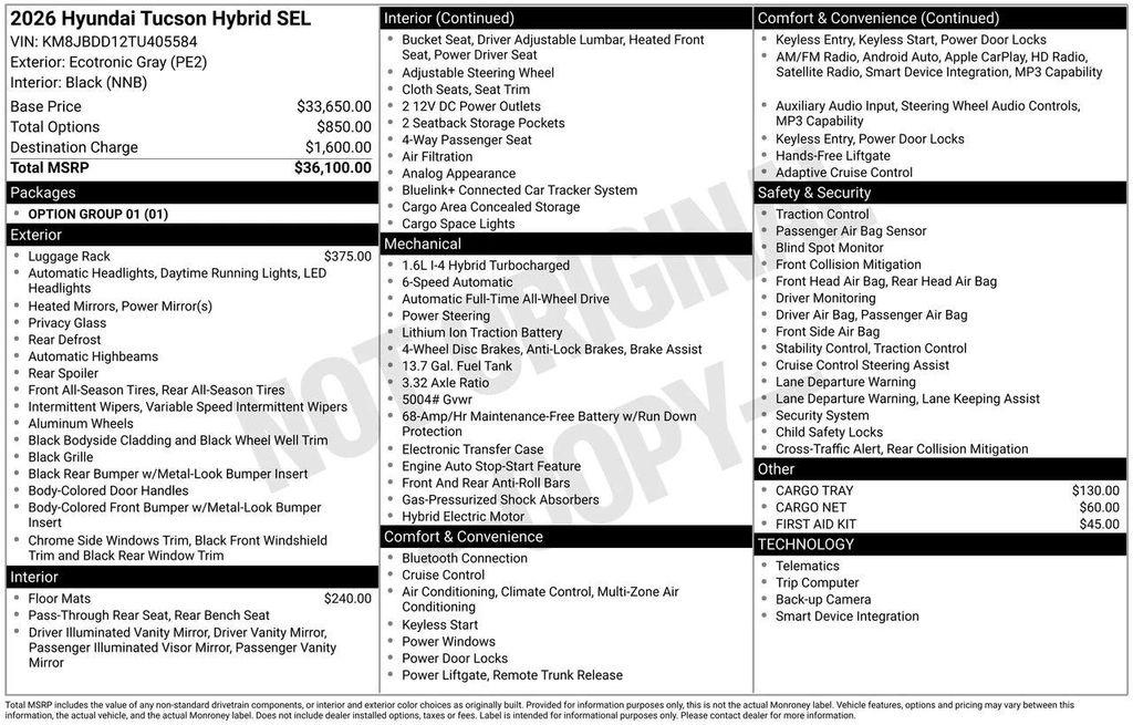 new 2026 Hyundai TUCSON Hybrid car, priced at $32,474