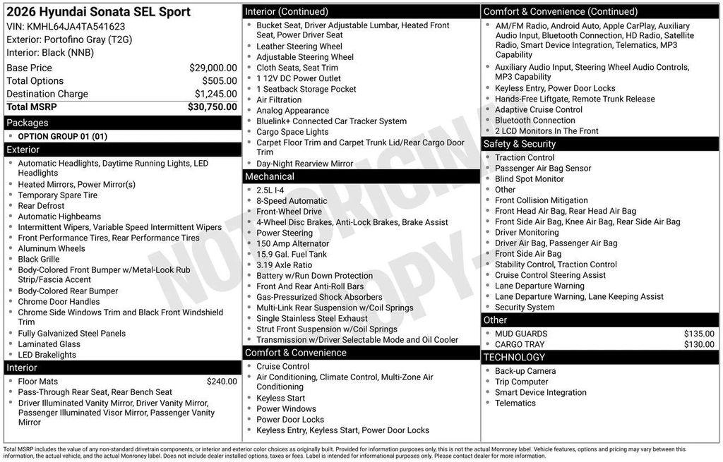 new 2026 Hyundai Sonata car, priced at $29,607