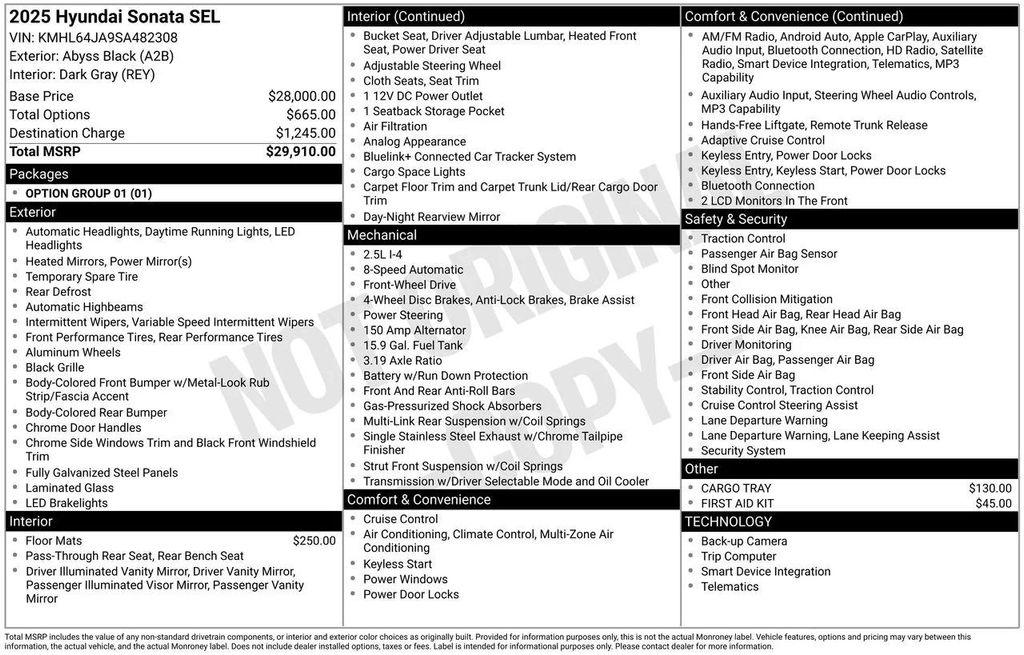 new 2025 Hyundai Sonata car, priced at $25,065