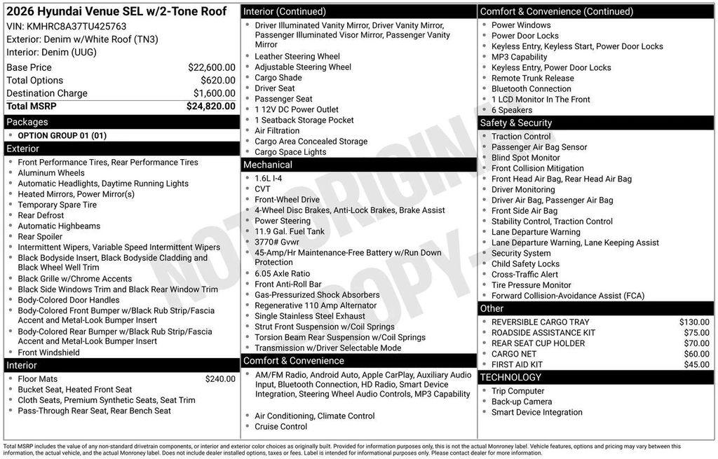 new 2026 Hyundai Venue car, priced at $24,187