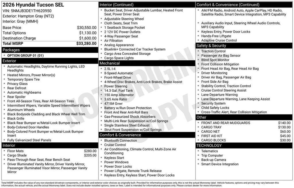 new 2026 Hyundai Tucson car, priced at $29,653