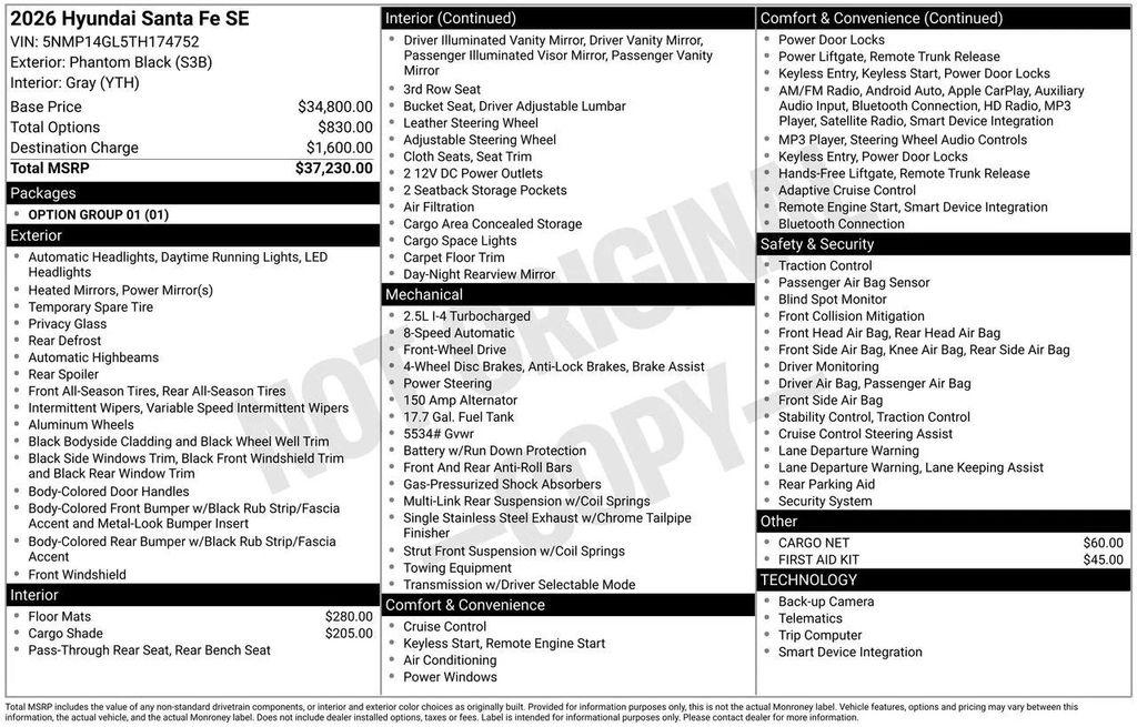 new 2026 Hyundai Santa Fe car, priced at $32,646