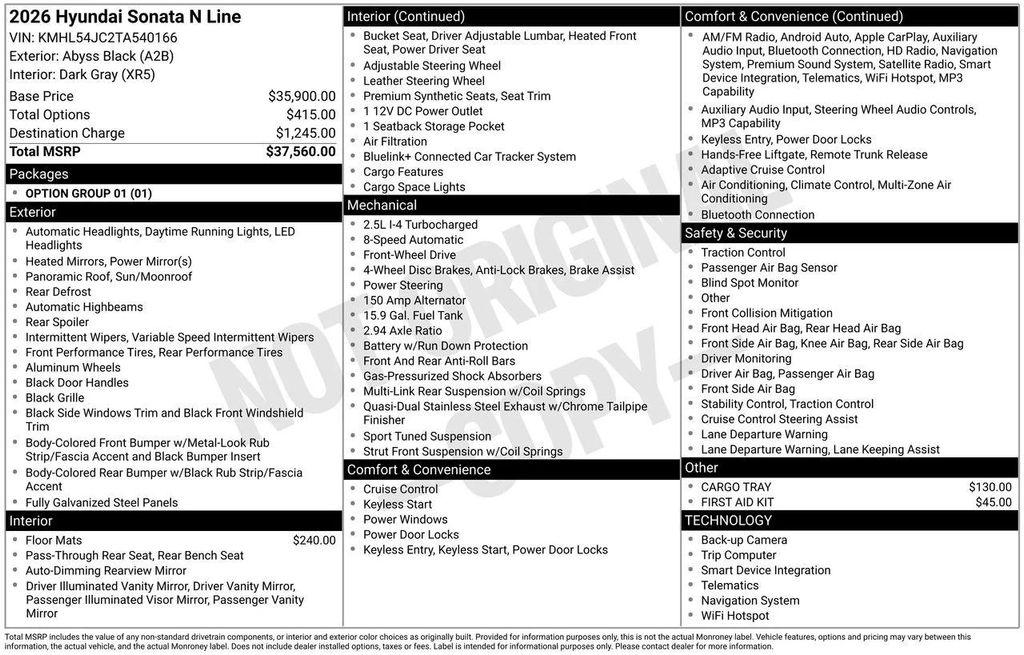 new 2026 Hyundai Sonata car, priced at $36,203