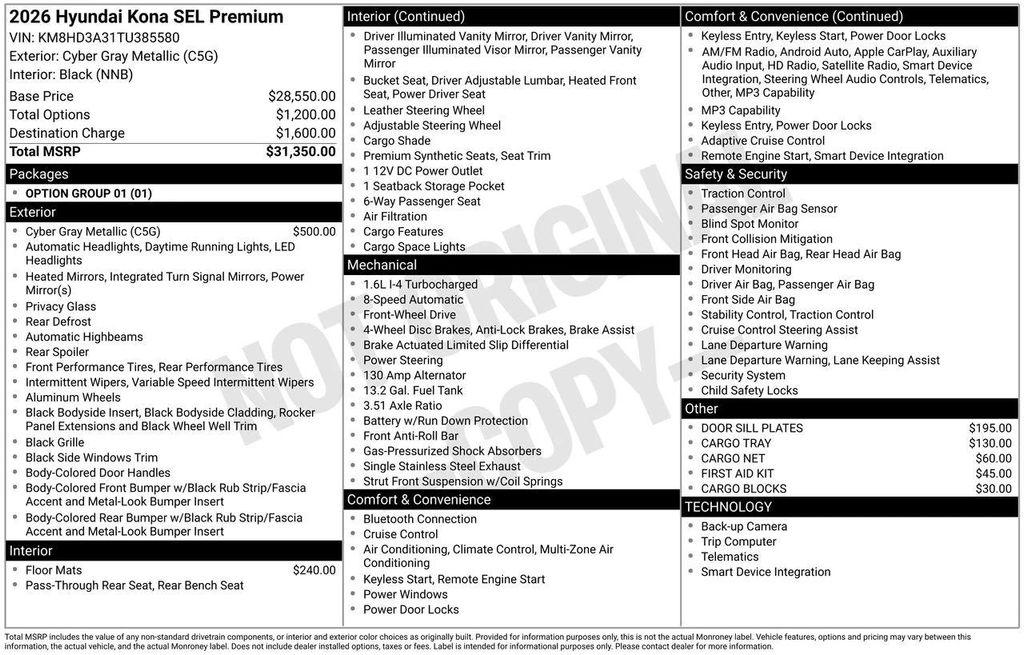 new 2026 Hyundai Kona car, priced at $28,798