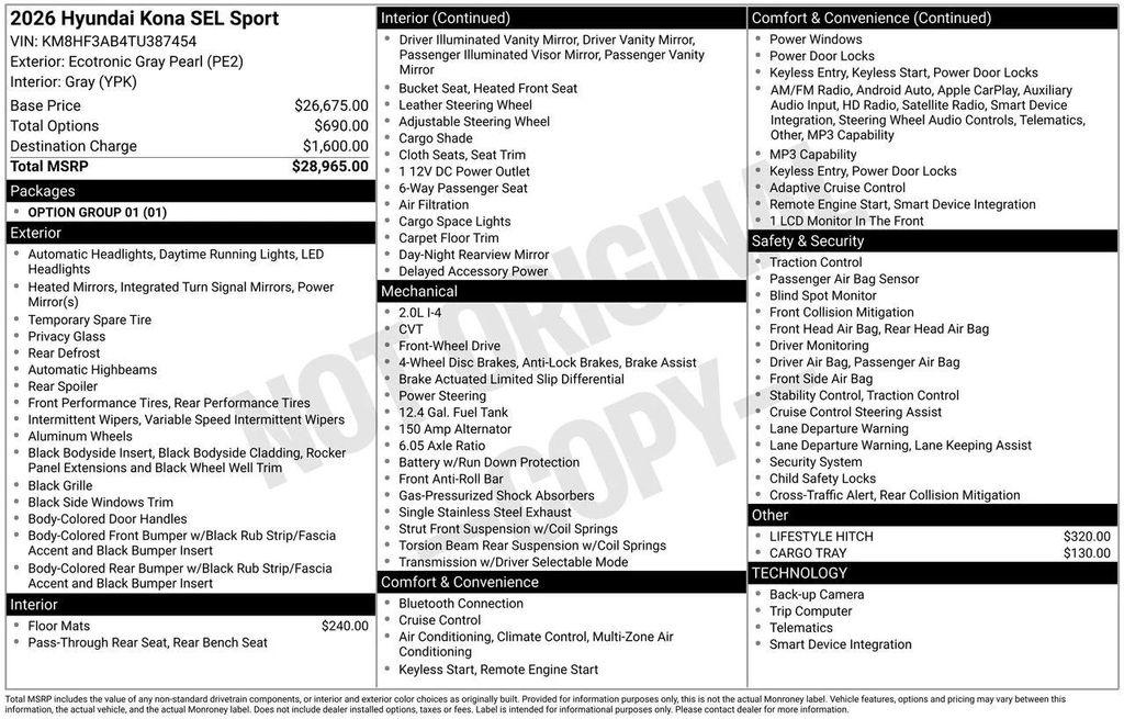 new 2026 Hyundai Kona car, priced at $26,483