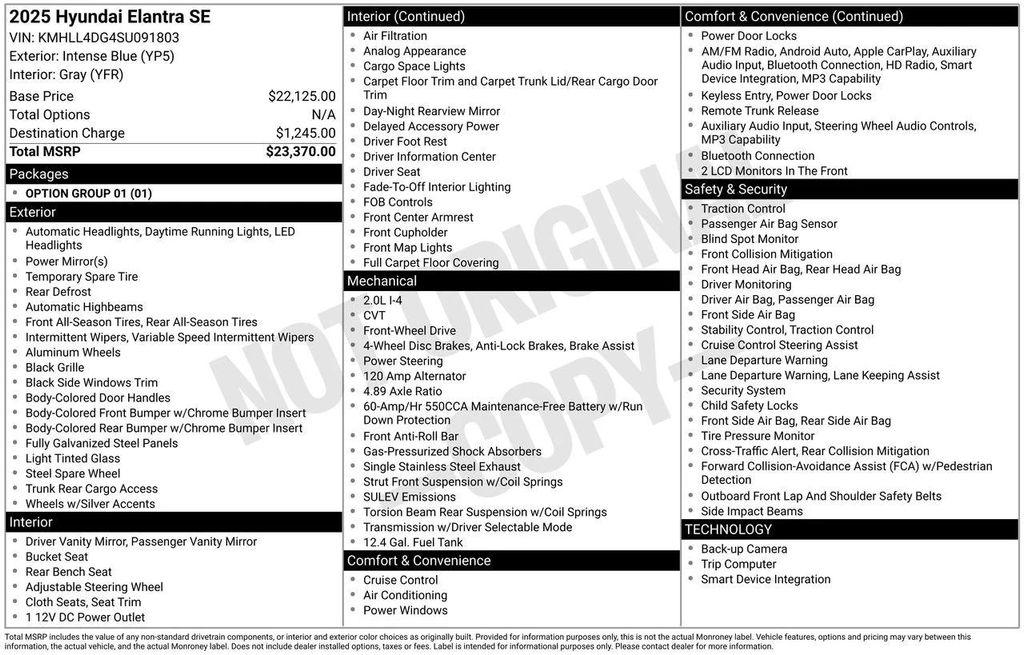 new 2025 Hyundai Elantra car, priced at $19,988