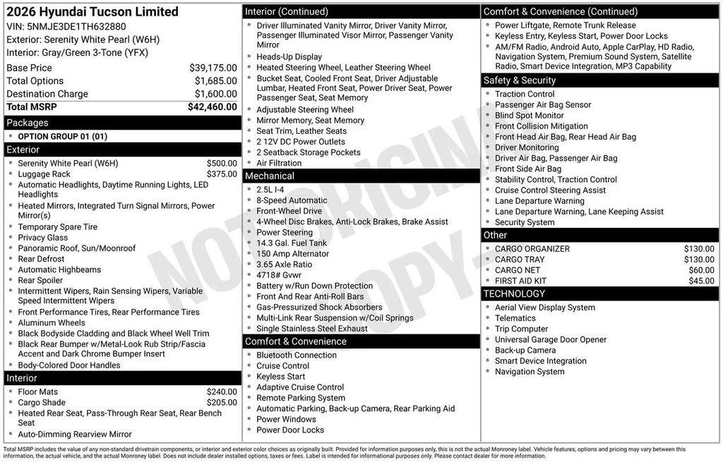 new 2026 Hyundai Tucson car, priced at $38,306