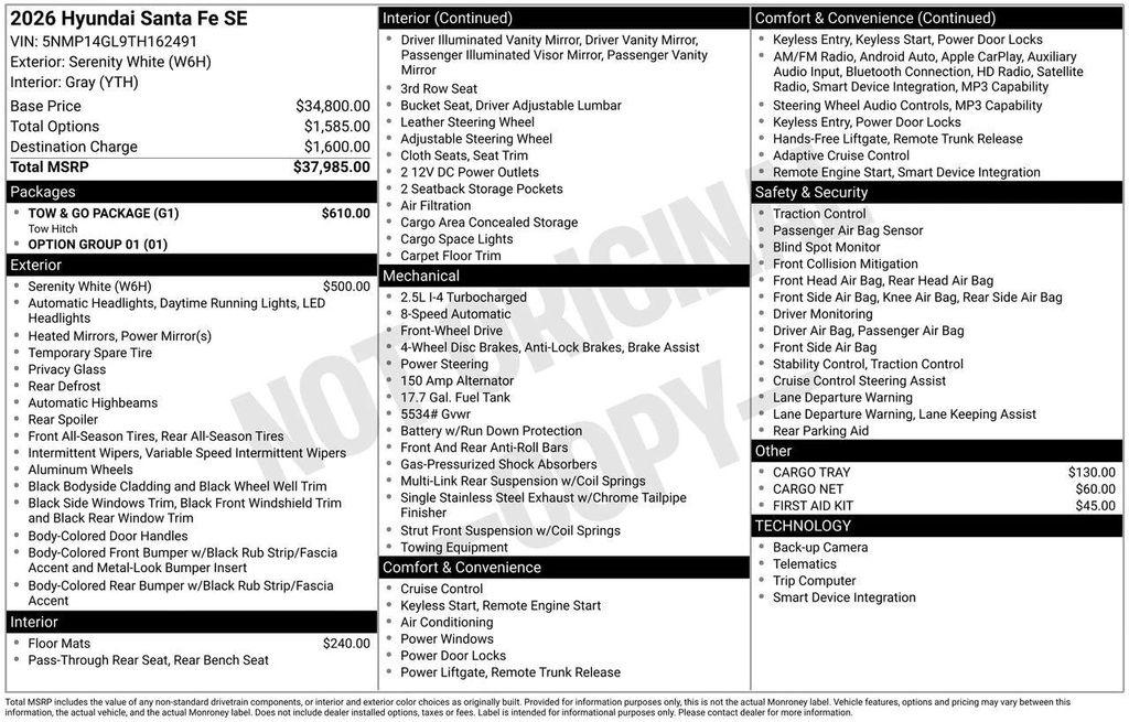 new 2026 Hyundai Santa Fe car, priced at $33,269