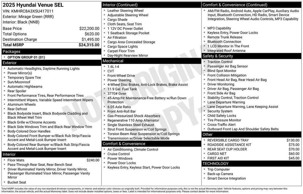 new 2025 Hyundai Venue car, priced at $23,489