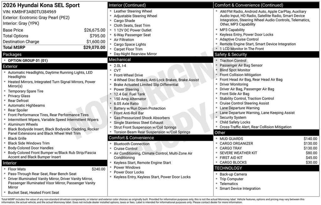 new 2026 Hyundai Kona car, priced at $26,570