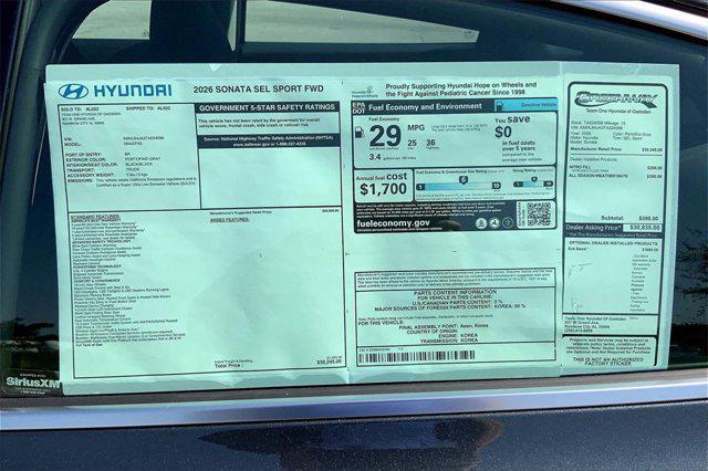 new 2026 Hyundai Sonata car, priced at $29,245