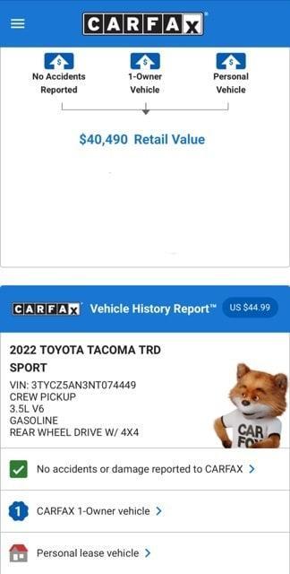 used 2022 Toyota Tacoma car, priced at $35,974