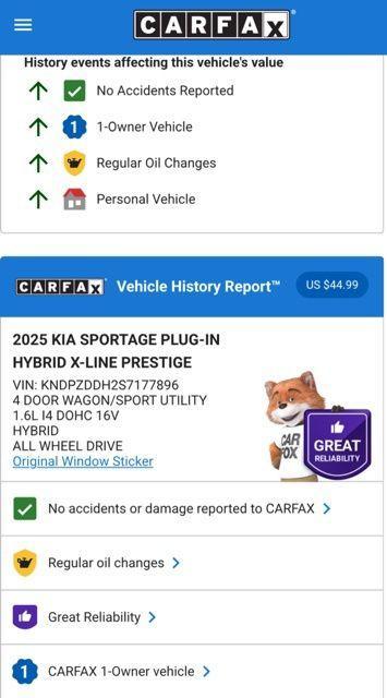 used 2025 Kia Sportage Plug-In Hybrid car, priced at $34,574