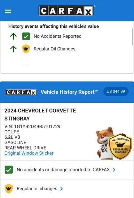 used 2024 Chevrolet Corvette car, priced at $71,974