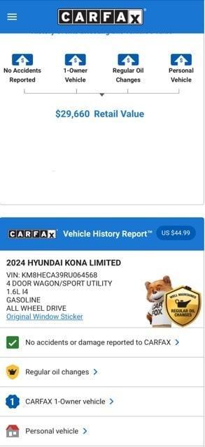 used 2024 Hyundai Kona car, priced at $27,574