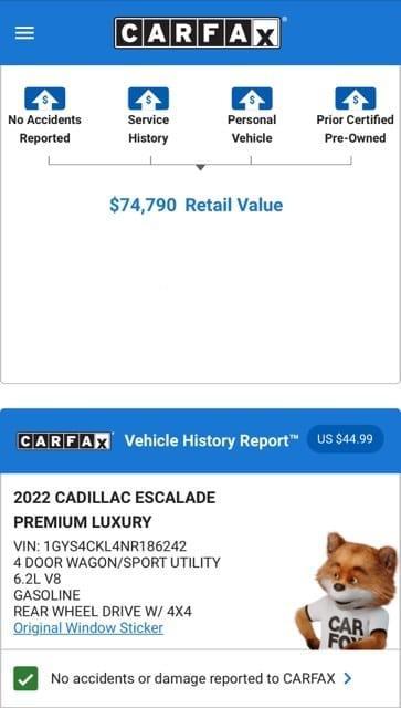 used 2022 Cadillac Escalade car, priced at $67,974