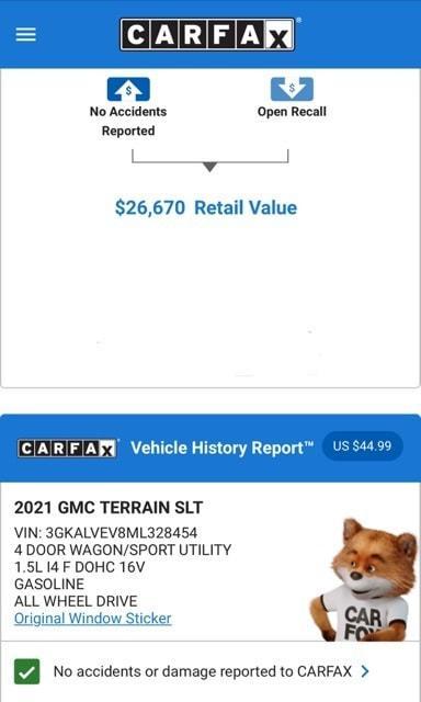 used 2021 GMC Terrain car, priced at $25,494