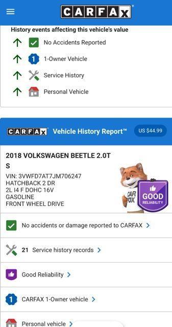 used 2018 Volkswagen Beetle car, priced at $14,974