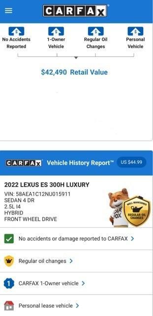 used 2022 Lexus ES 300h car, priced at $38,974