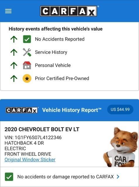 used 2020 Chevrolet Bolt EV car, priced at $17,574