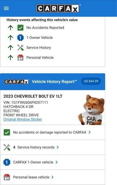 used 2023 Chevrolet Bolt EV car, priced at $18,574